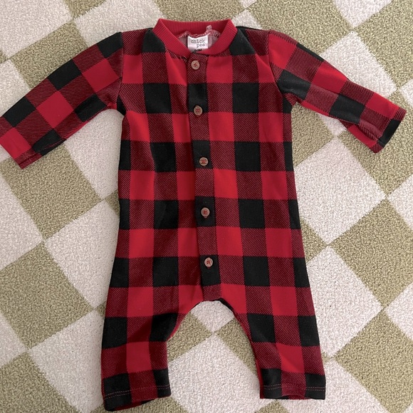Chick Pea Buffalo Check Flannel Romper - Picture 1 of 3